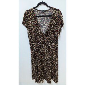 Alfani Woman Brown Animal Print Faux-Wrap Dress